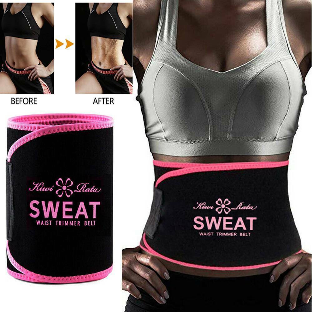 MAWCLOS Ladies Trimmer Magic Tape Waist Trainer Solid Color Body Shaper  Sweat Gym Tummy Control Cincher Black 3XL